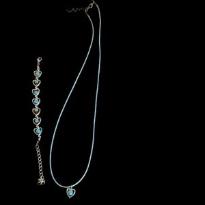 Handcrafted Heart Floating Turquoise Elegant Silver and Blue Heart Jewelry Set